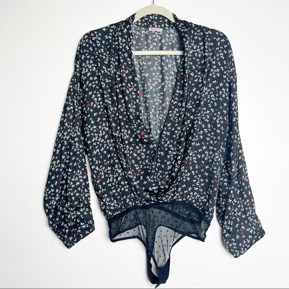Free people black butterfly print bodysuit